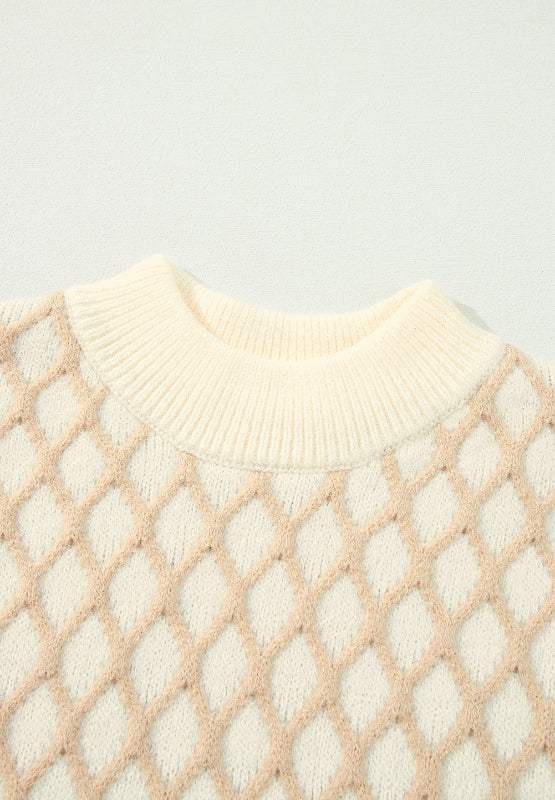 Diamond Pattern Mock Neck Long Sleeve Sweater - Trendsi - Flyclothing LLC