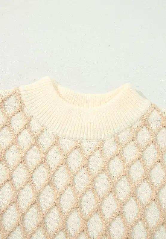 Diamond Pattern Mock Neck Long Sleeve Sweater - Trendsi - Flyclothing LLC