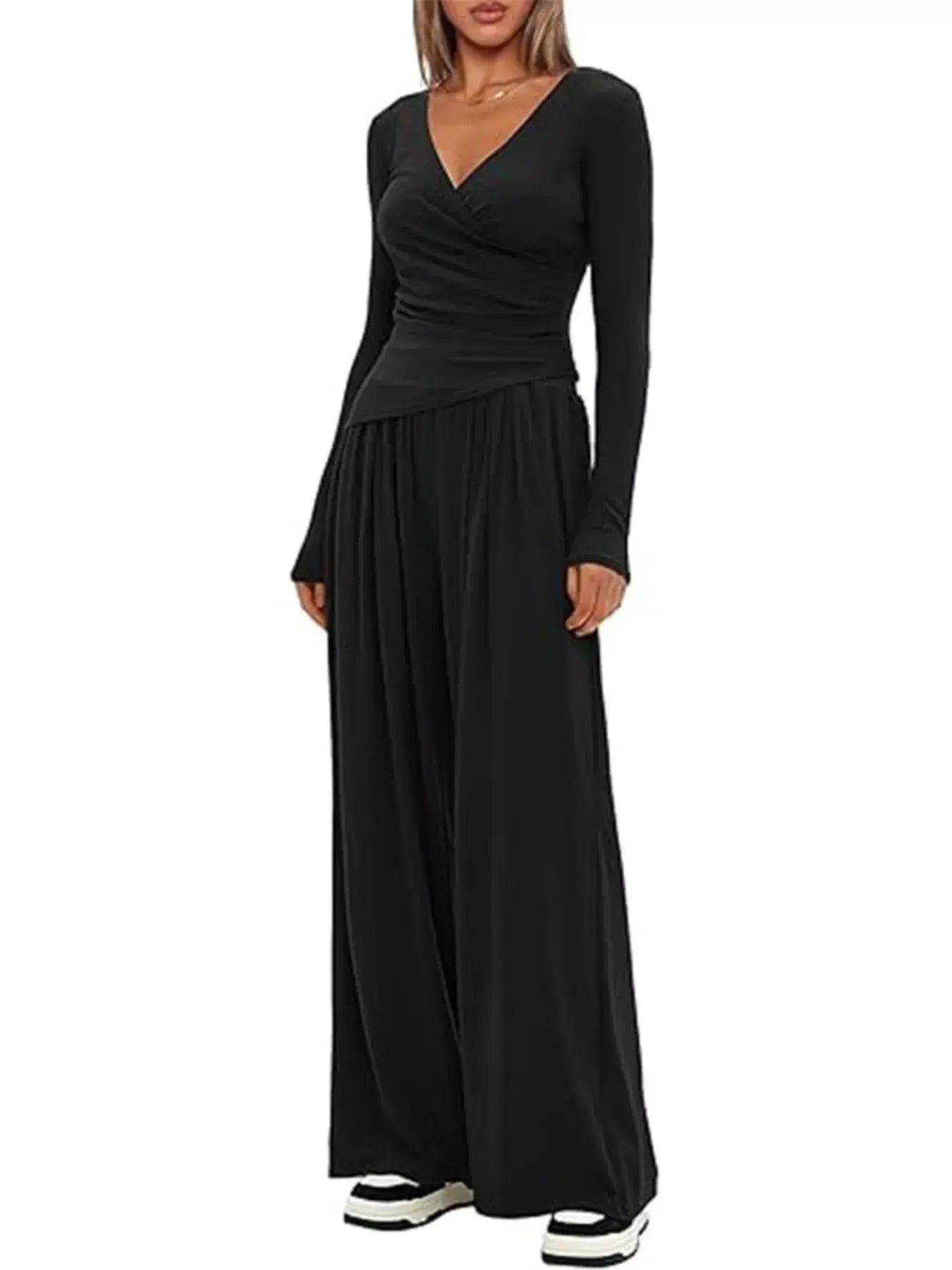 Casual Long Sleeve Top and Wide Leg Pants Set - Trendsi - Flyclothing LLC