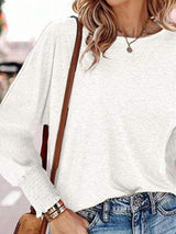 Round Neck Smocked Lantern Sleeve T-Shirt - Trendsi - Flyclothing LLC