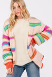 SAGE + FIG Rainbow Striped Open Front Knit Cardigan - Trendsi