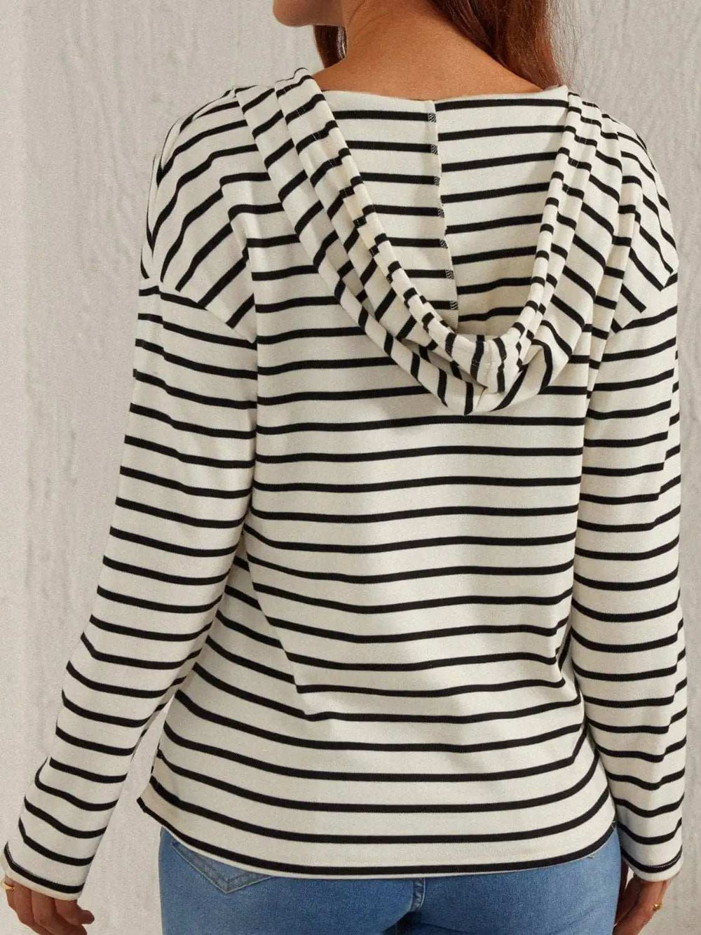 Drawstring Striped Long Sleeve Hoodie - Trendsi - Flyclothing LLC