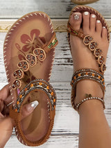 Toe Loop PU Leather Flats Sandals - Trendsi - Flyclothing LLC