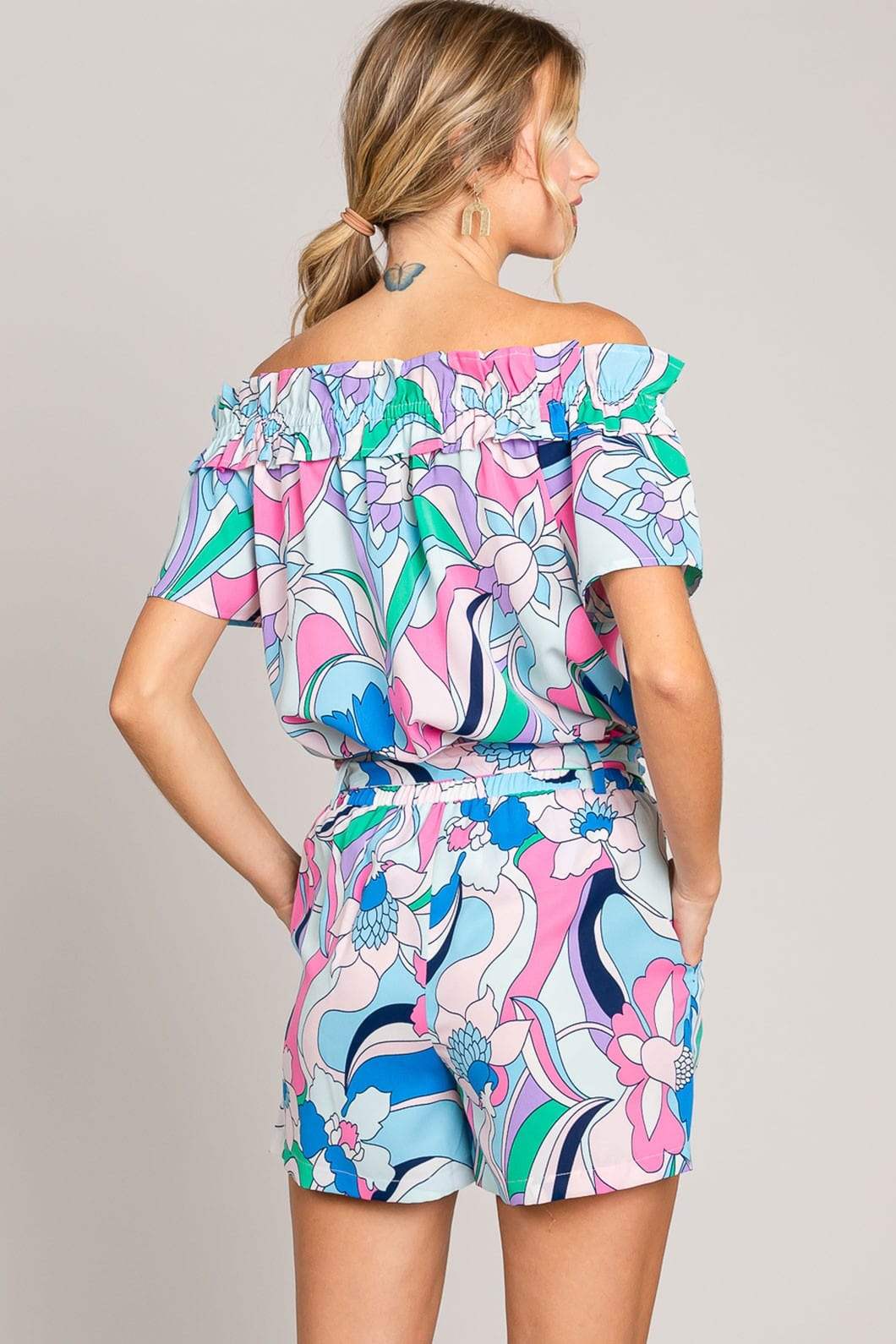 Cotton Bleu by Nu Label Abstracted Print Tie Front Shorts - Trendsi - Flyclothing LLC