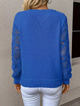 V-Neck Crochet Sleeve Sweater - Trendsi - Flyclothing LLC
