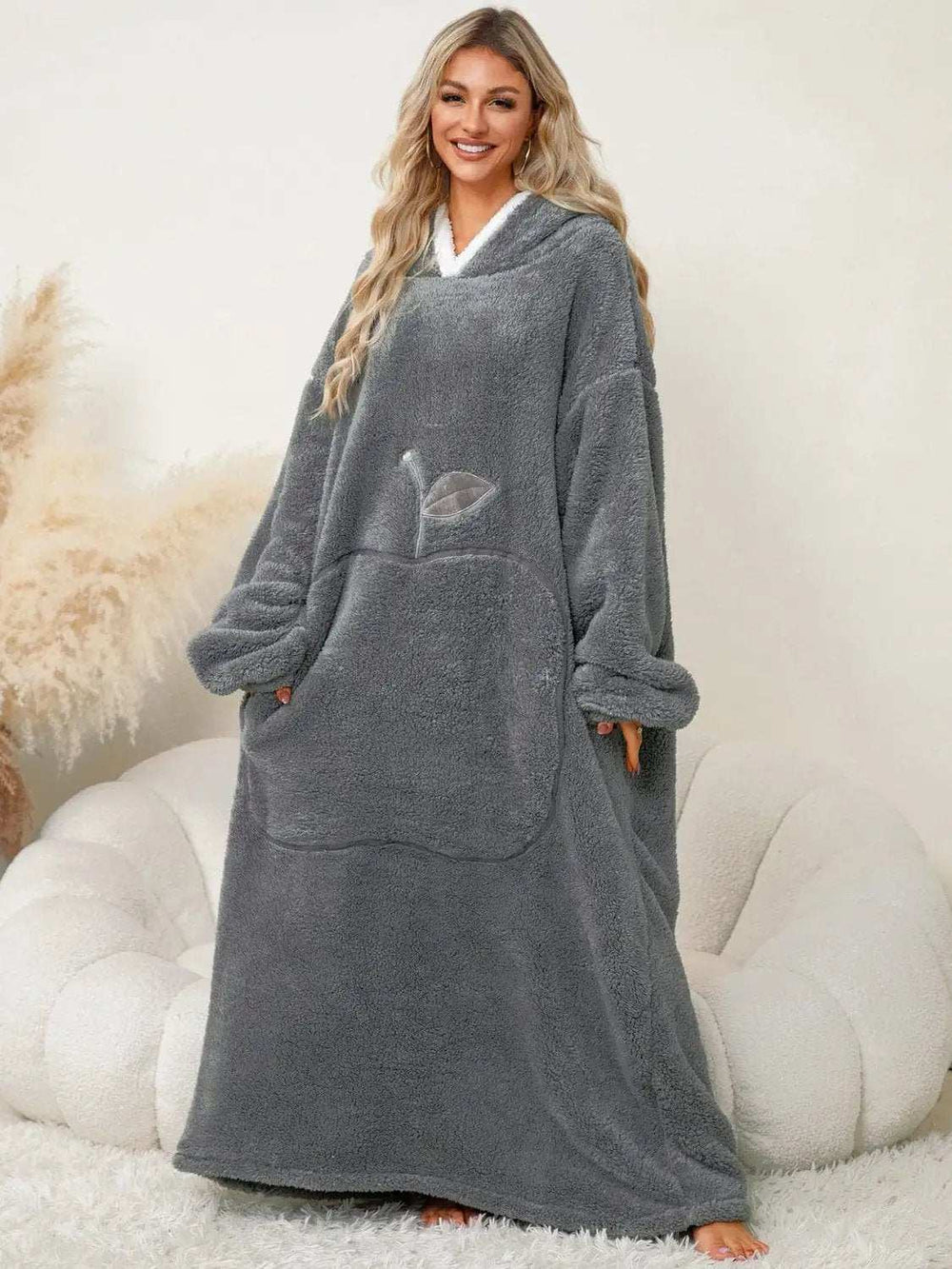 Pocketed Contrast Long Sleeve Hooded Lounge Dress - Trendsi - Flyclothing LLC