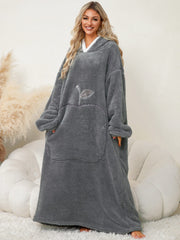 Pocketed Contrast Long Sleeve Hooded Lounge Dress - Trendsi