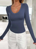 V-Neck Long Sleeve T-Shirt - Trendsi - Flyclothing LLC