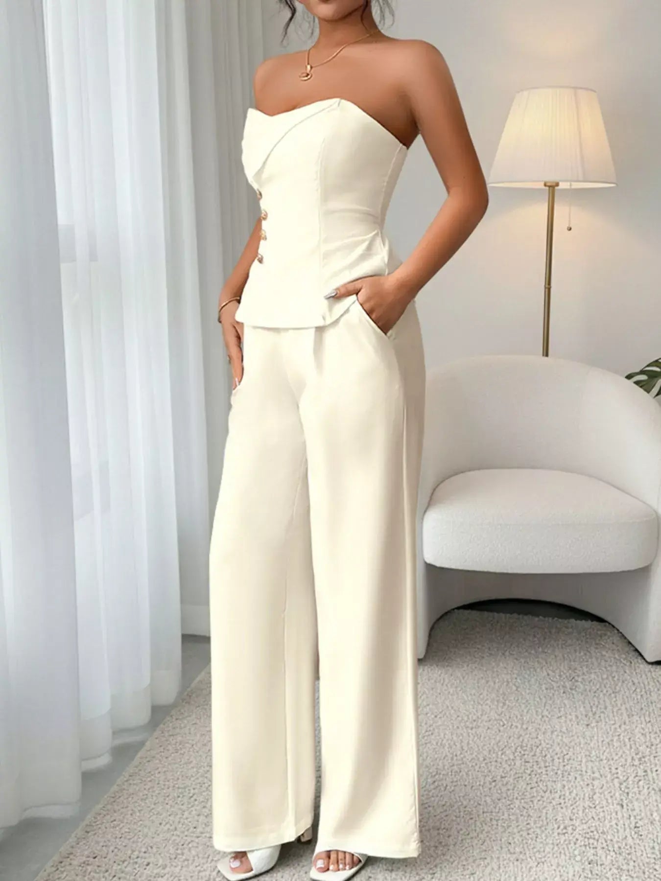 Sweetheart Neck Tube Top and PantsSet - Trendsi - Flyclothing LLC