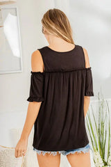 Heimish Full Size Frill Round Neck Cold Shoulder T-Shirt Plus Size - Trendsi - Flyclothing LLC