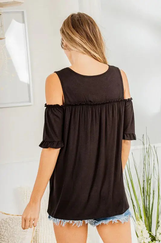 Heimish Full Size Frill Round Neck Cold Shoulder T-Shirt Plus Size - Trendsi - Flyclothing LLC