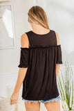 Heimish Full Size Frill Round Neck Cold Shoulder T-Shirt Plus Size - Trendsi