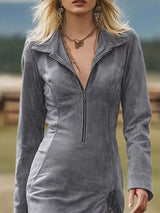 Full Size Fringe Hem Zip Front Bodycon Dress Plus Size - Trendsi - Flyclothing LLC