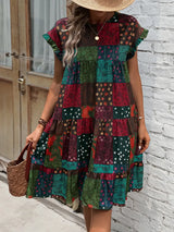 Color Block Print Short Sleeve Mini Dress - Trendsi - Flyclothing LLC