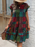 Color Block Print Short Sleeve Mini Dress - Trendsi