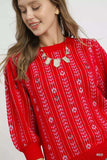 Umgee Jacquard Knit Puff Sleeve Sweater - Trendsi - Flyclothing LLC