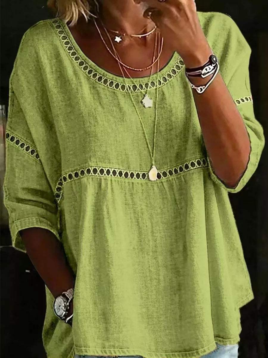 Full Size Hollow Out Round Neck Top Plus Size - Trendsi - Flyclothing LLC