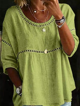 Full Size Hollow Out Round Neck Top Plus Size - Trendsi - Flyclothing LLC