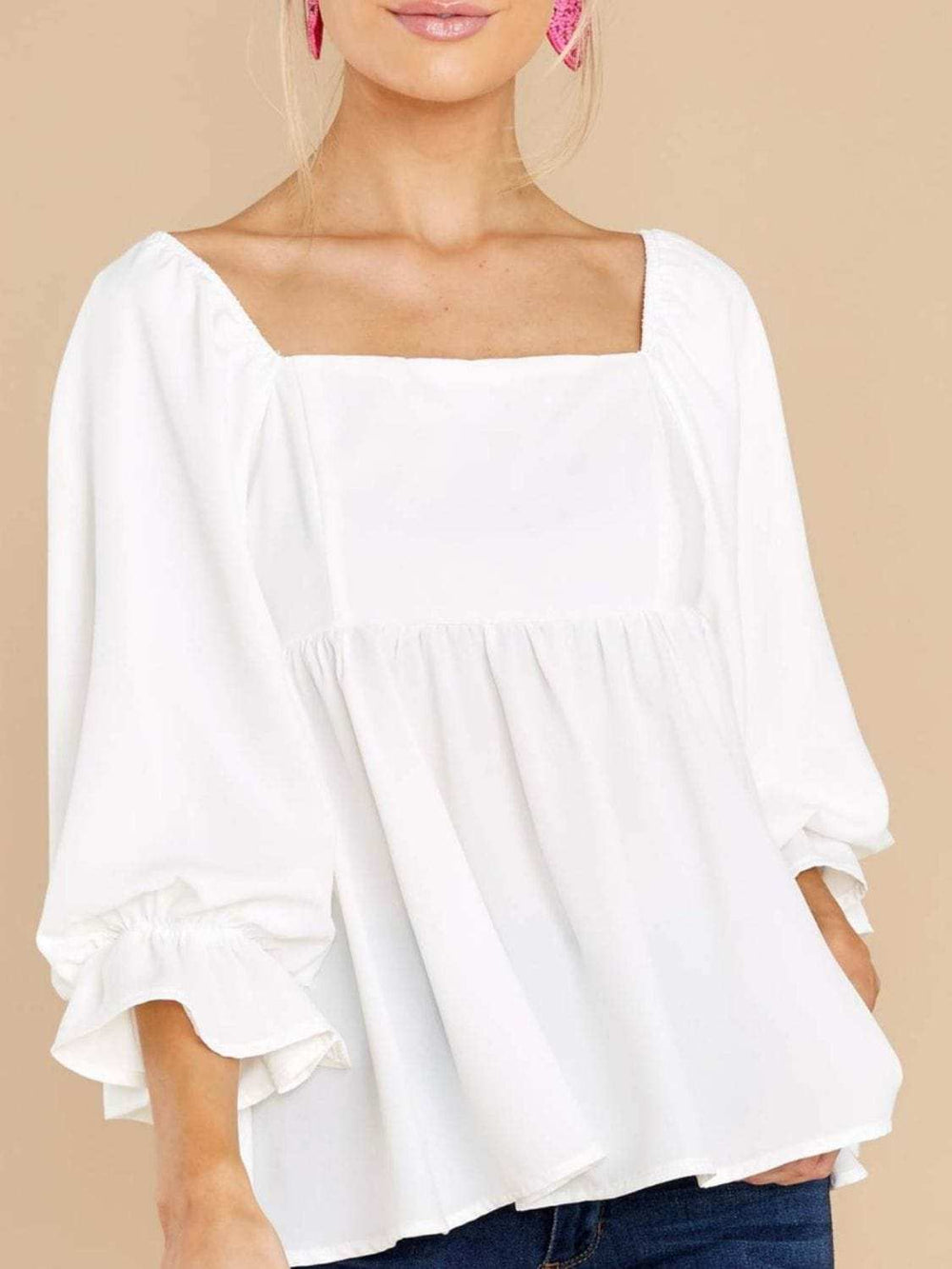 Smocked Square Neck Flounce Sleeve Blouse - Trendsi - Flyclothing LLC