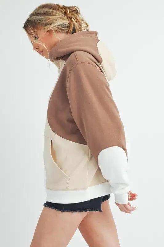 Aemi + Co Color Block Hoodie with Kangaroo Pocket - Trendsi - Flyclothing LLC