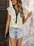 Notched Ruffled Cap Sleeve Blouse - Trendsi