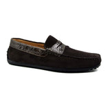 31-160-NIC MONZA Sueded Calfskin with Crocodile Driver, Nicotine - Zelli Italia - Flyclothing LLC