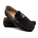 31-160-NIC MONZA Sueded Calfskin with Crocodile Driver, Nicotine - Zelli Italia - Flyclothing LLC