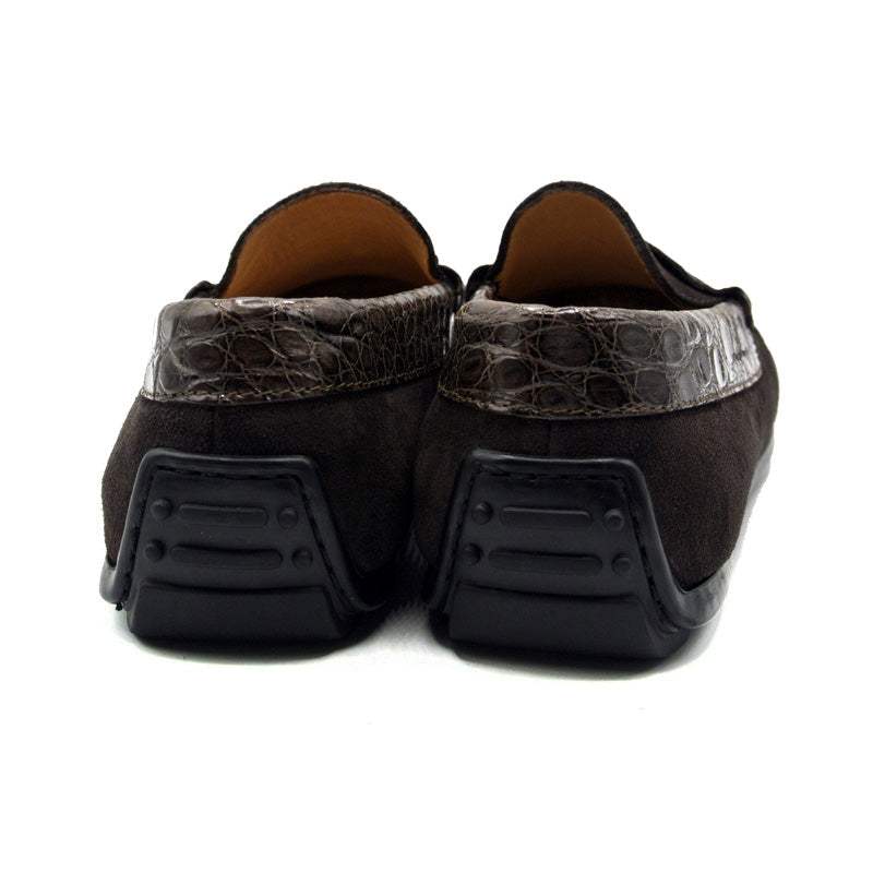 31-160-NIC MONZA Sueded Calfskin with Crocodile Driver, Nicotine - Zelli Italia - Flyclothing LLC
