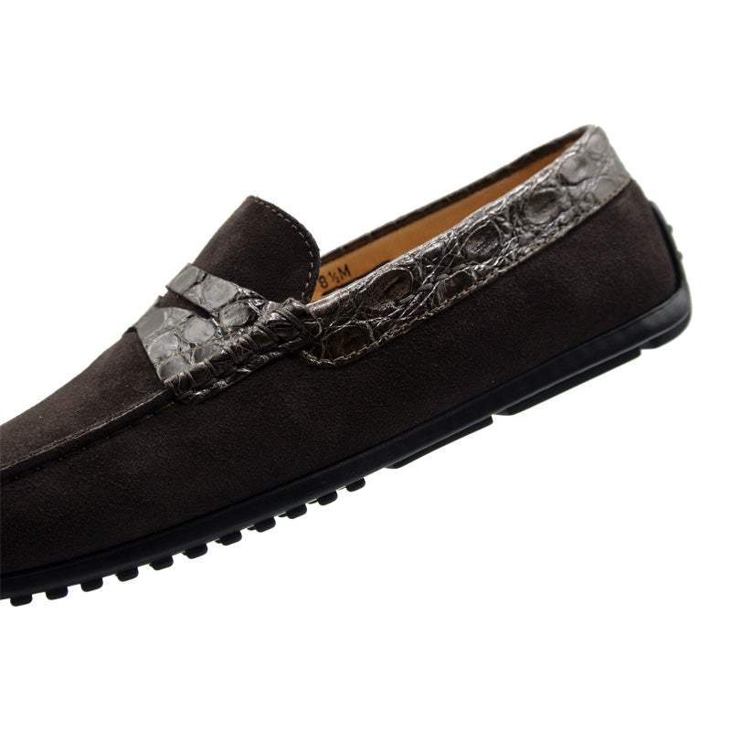 31-160-NIC MONZA Sueded Calfskin with Crocodile Driver, Nicotine - Zelli Italia - Flyclothing LLC