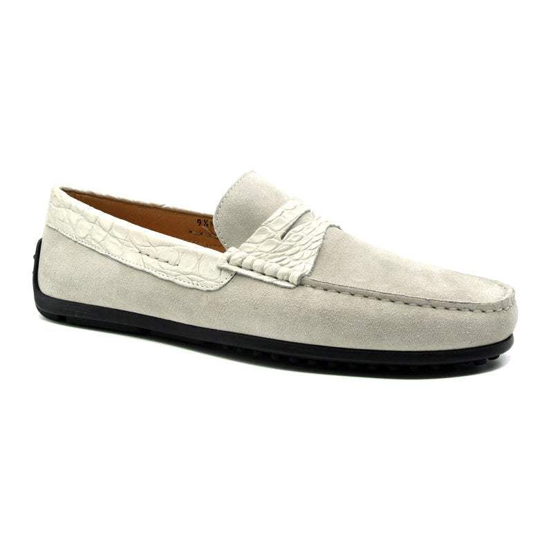 31-160-WHT MONZA Sueded Calfskin with Crocodile Driver, White - Zelli Italia - Flyclothing LLC