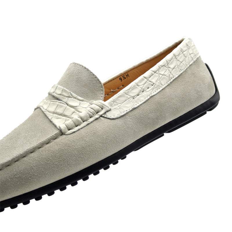 31-160-WHT MONZA Sueded Calfskin with Crocodile Driver, White - Zelli Italia - Flyclothing LLC