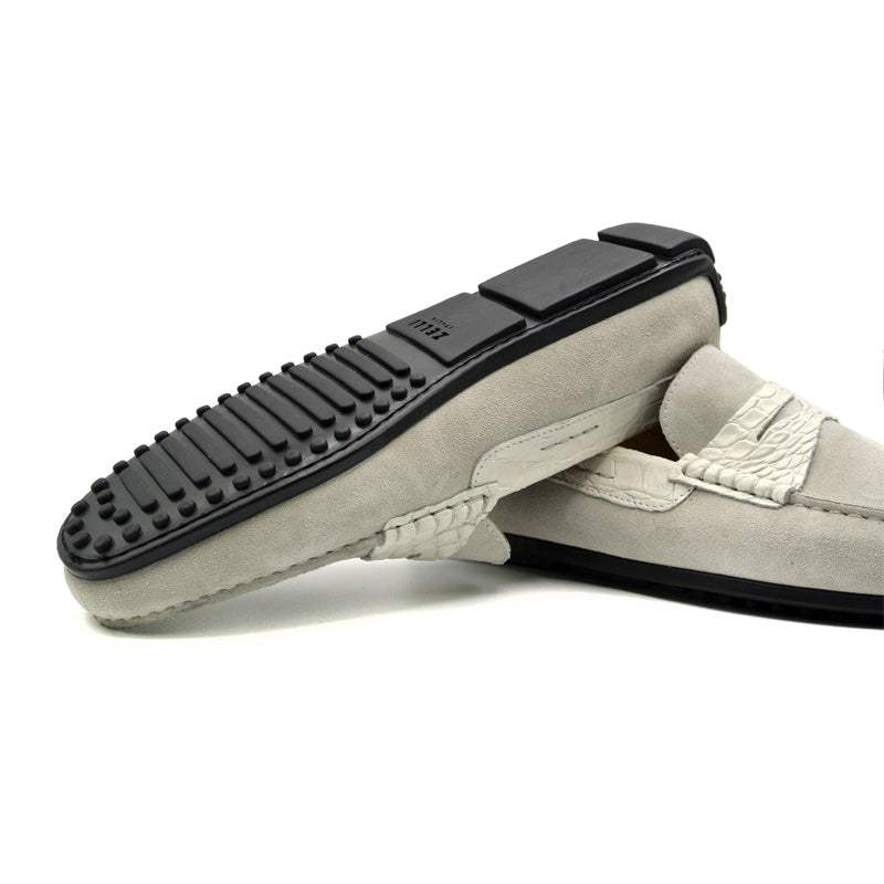 31-160-WHT MONZA Sueded Calfskin with Crocodile Driver, White - Zelli Italia - Flyclothing LLC