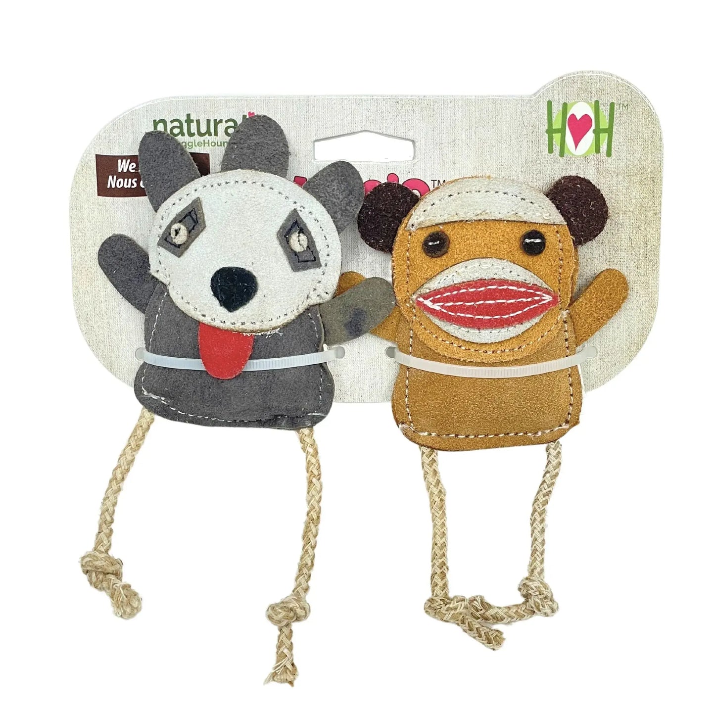 Natural Leather Wee Buddies Sock Monkey & Raccoon Dog Toys, 2 Pack - HuggleHounds - Flyclothing LLC
