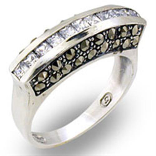 31010 - Antique Tone 925 Sterling Silver Ring with AAA Grade CZ  in Clear - Alamode