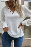 Decorative Button V-Neck Long Sleeve T-Shirt - Trendsi