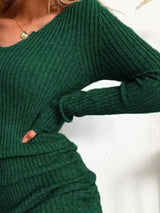 Full Size Ribbed Knit Drawstring Bodycon Sweater Dress Plus Size - Trendsi - Flyclothing LLC