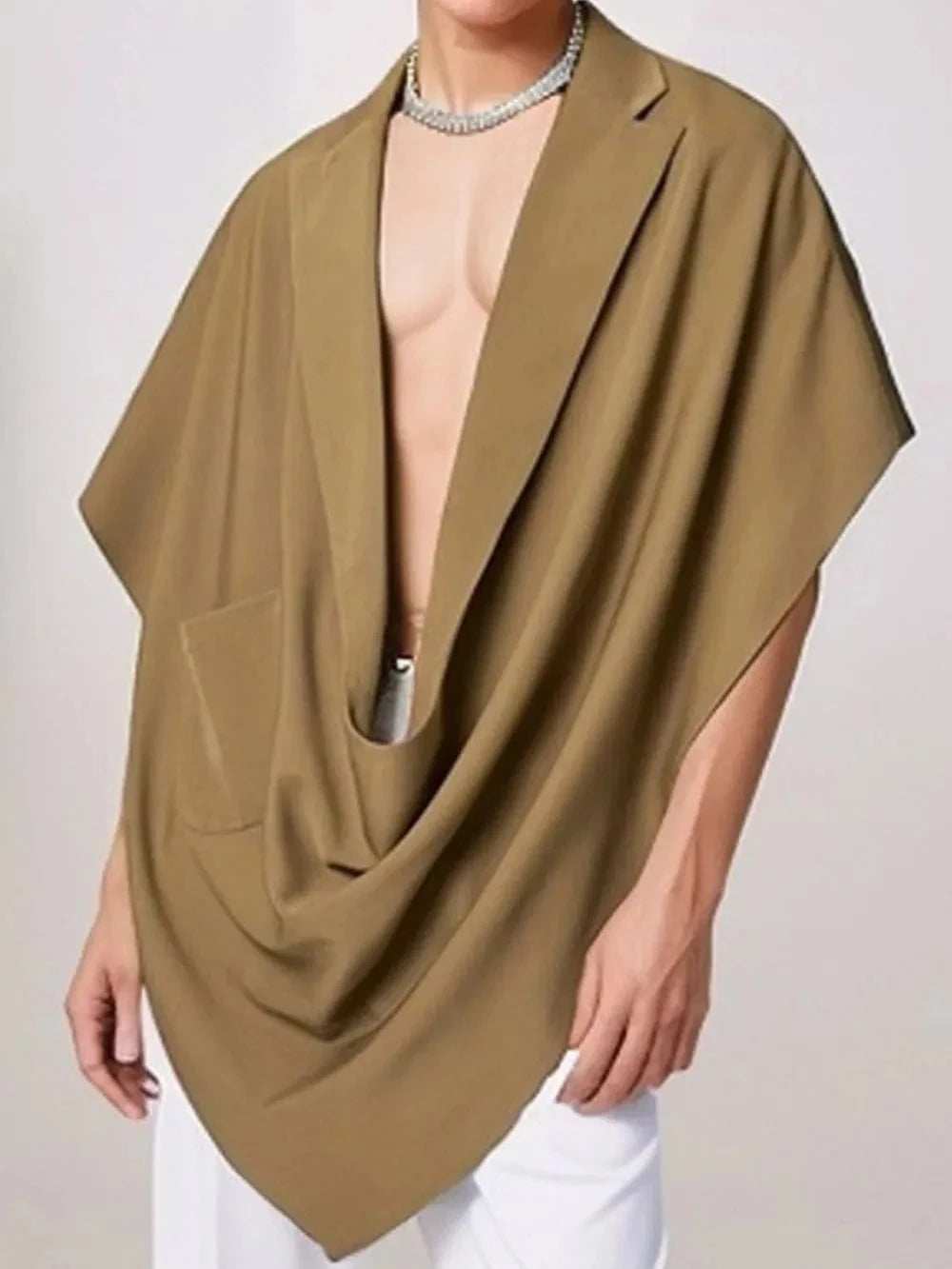 Men's Full Size Pocket Patched Draped Asymmetrical Hem Cape Plus Size - Trendsi - Flyclothing LLC