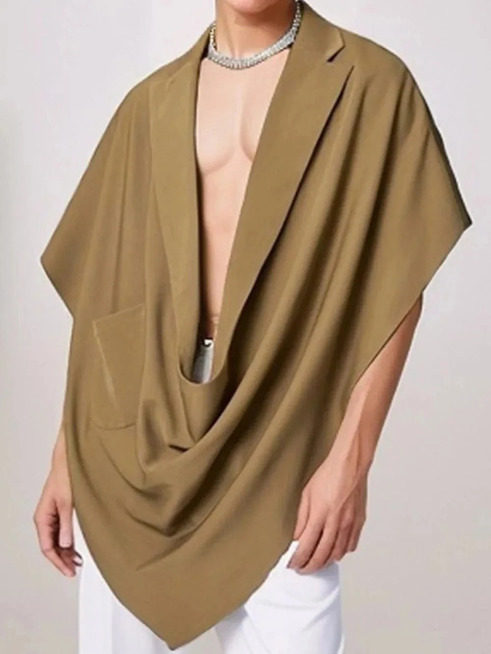 Men's Full Size Pocket Patched Draped Asymmetrical Hem Cape Plus Size - Trendsi