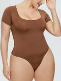 Full Size Square Neck Short Sleeve Bodysuit - Trendsi - Flyclothing LLC