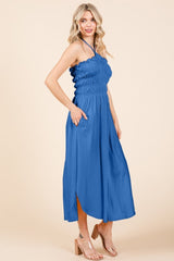 Culture Code Tie Back Shirring Dress with Pockets - Trendsi