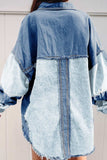Raw Hem Color Block Denim Jacket - Trendsi - Flyclothing LLC