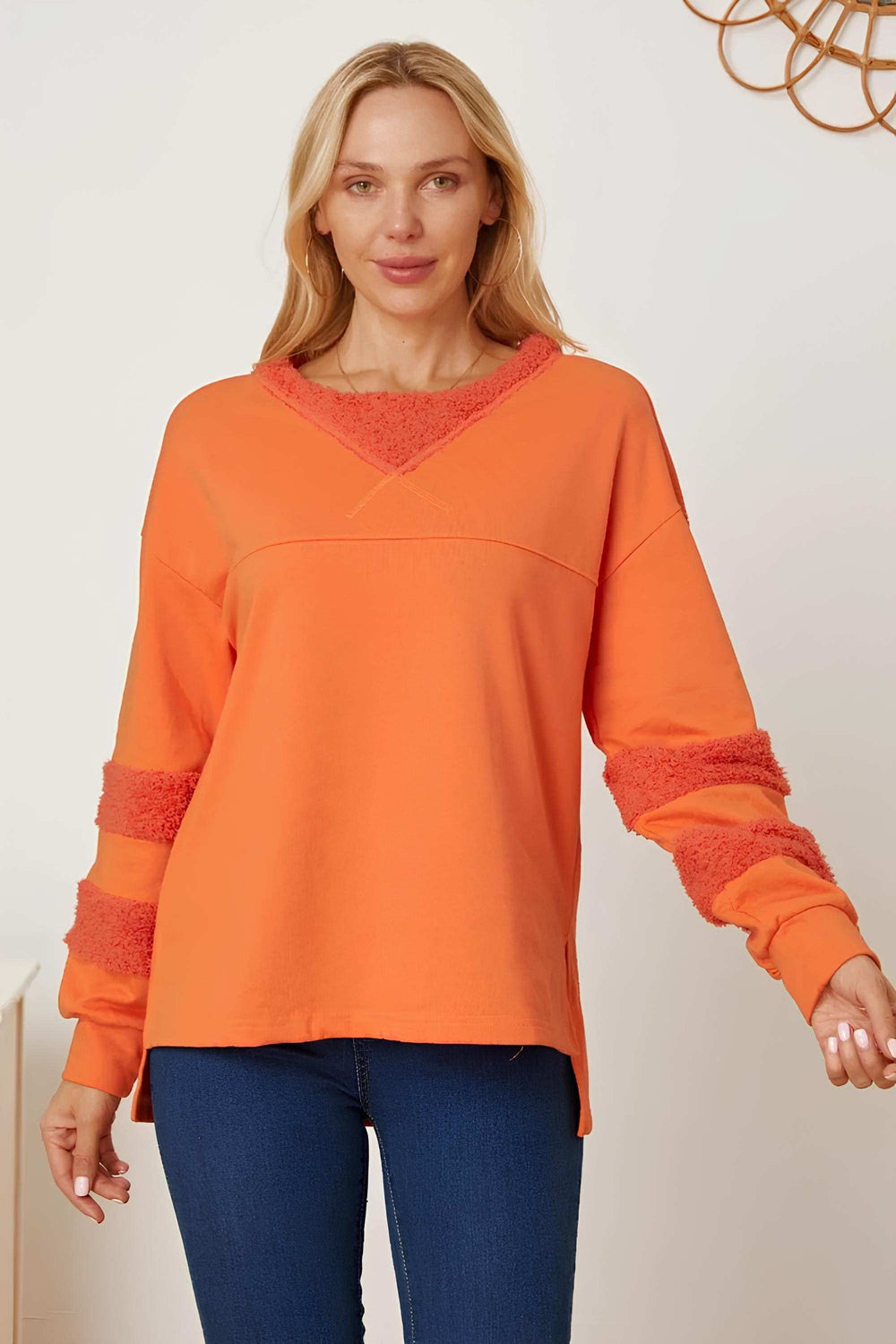 High-Low Round Neck Long Sleeve Sweatshirt - Trendsi - Flyclothing LLC