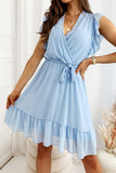 Full Size Ruffled Surplice Cap Sleeve Dress - Trendsi