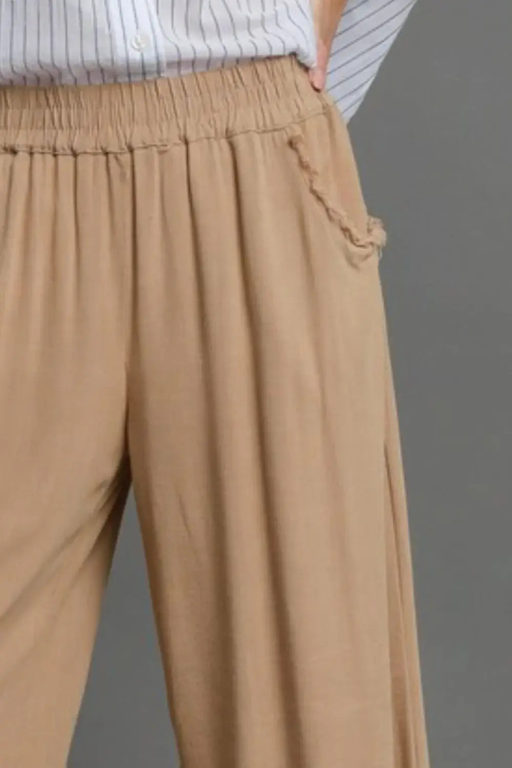 Umgee Full Size Linen Blend Elastic Waistband Wide Leg Pants Plus Size - Trendsi - Flyclothing LLC
