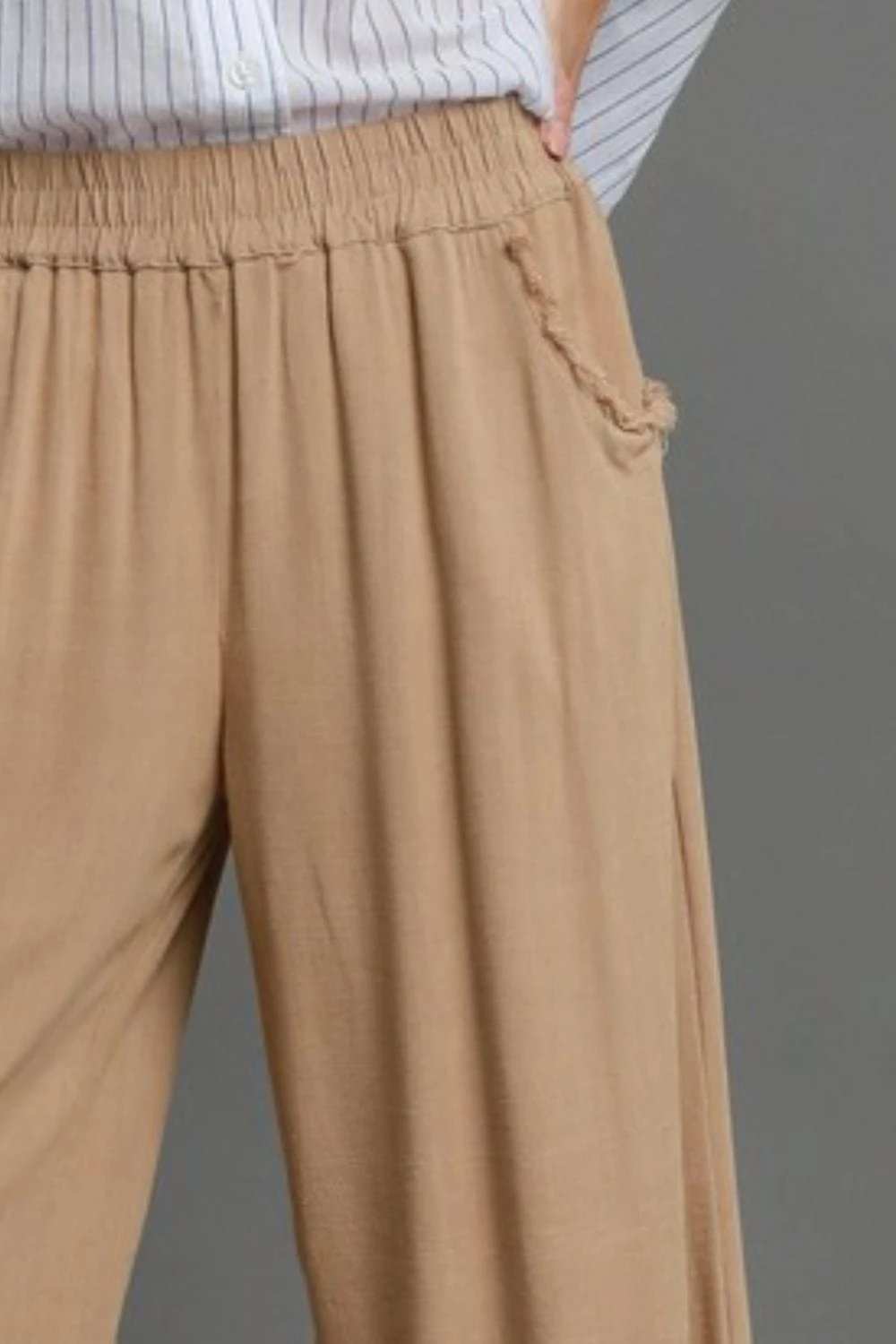 Umgee Full Size Linen Blend Elastic Waistband Wide Leg Pants Plus Size - Trendsi - Flyclothing LLC
