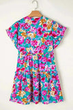 Ruffled Printed Notched Short Sleeve Mini Dress - Trendsi - Flyclothing LLC
