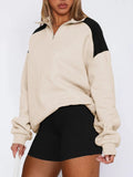 Contrast Quarter Zip Long Sleeve Sweatshirt - Trendsi