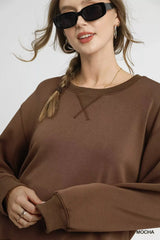 Umgee Round Neck Long Sleeve Fleece Sweatshirt - Trendsi - Flyclothing LLC