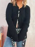 Ribbed Tie Front Long Sleeve Cardigan - Trendsi - Flyclothing LLC