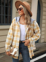 Drawstring Plaid Button Up Hooded Jacket - Trendsi - Flyclothing LLC